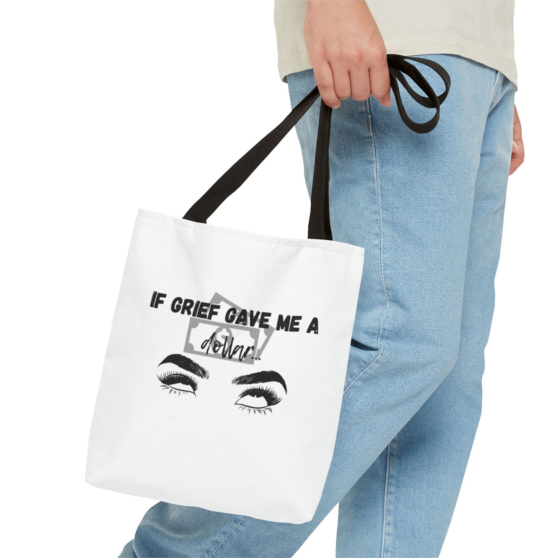Grief Quote Tote Bag, Inspirational Bag, AOP Tote, Gift for Grieving Friends, Practical Everyday Bag, Motivational Artsy Bag