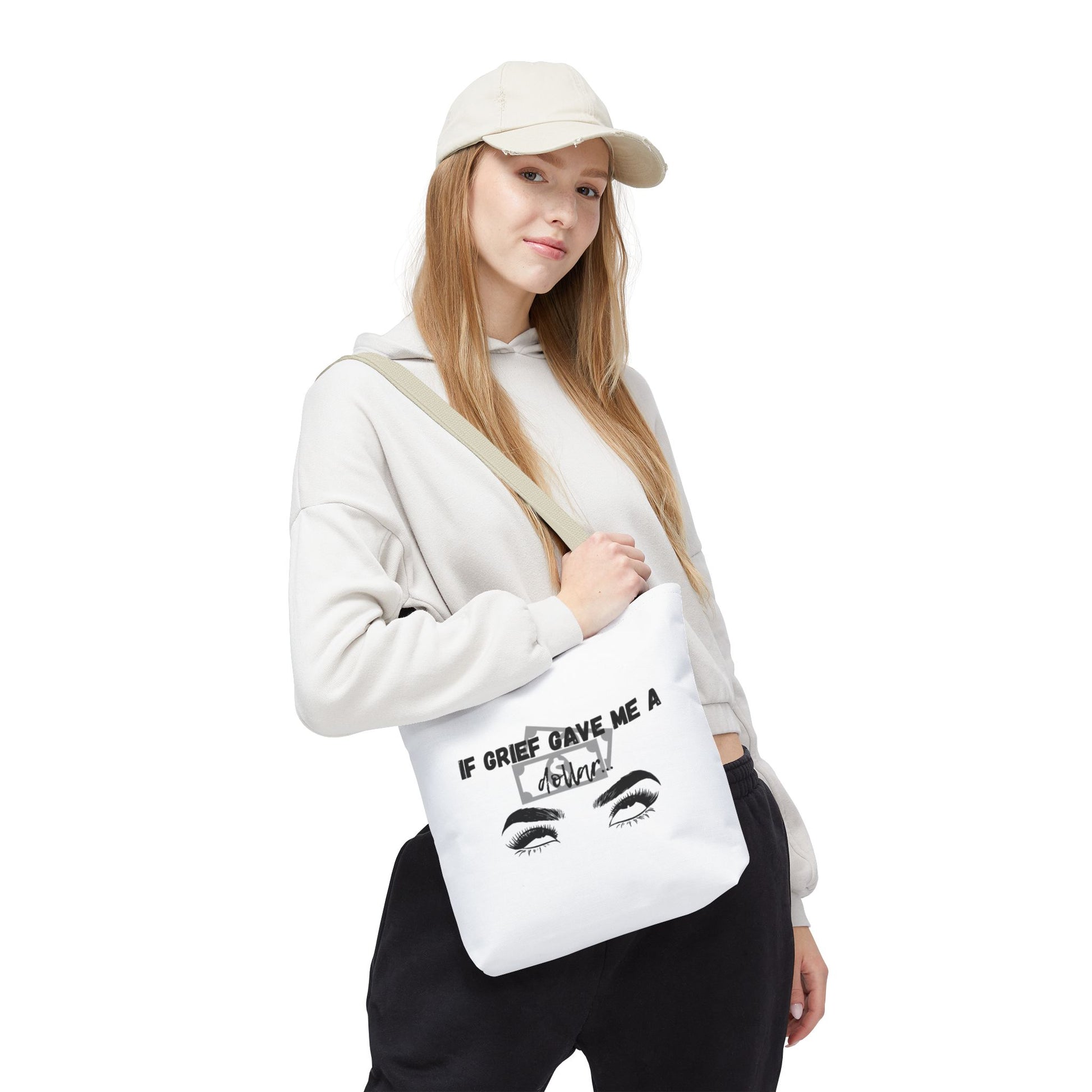 Grief Quote Tote Bag, Inspirational Bag, AOP Tote, Gift for Grieving Friends, Practical Everyday Bag, Motivational Artsy Bag