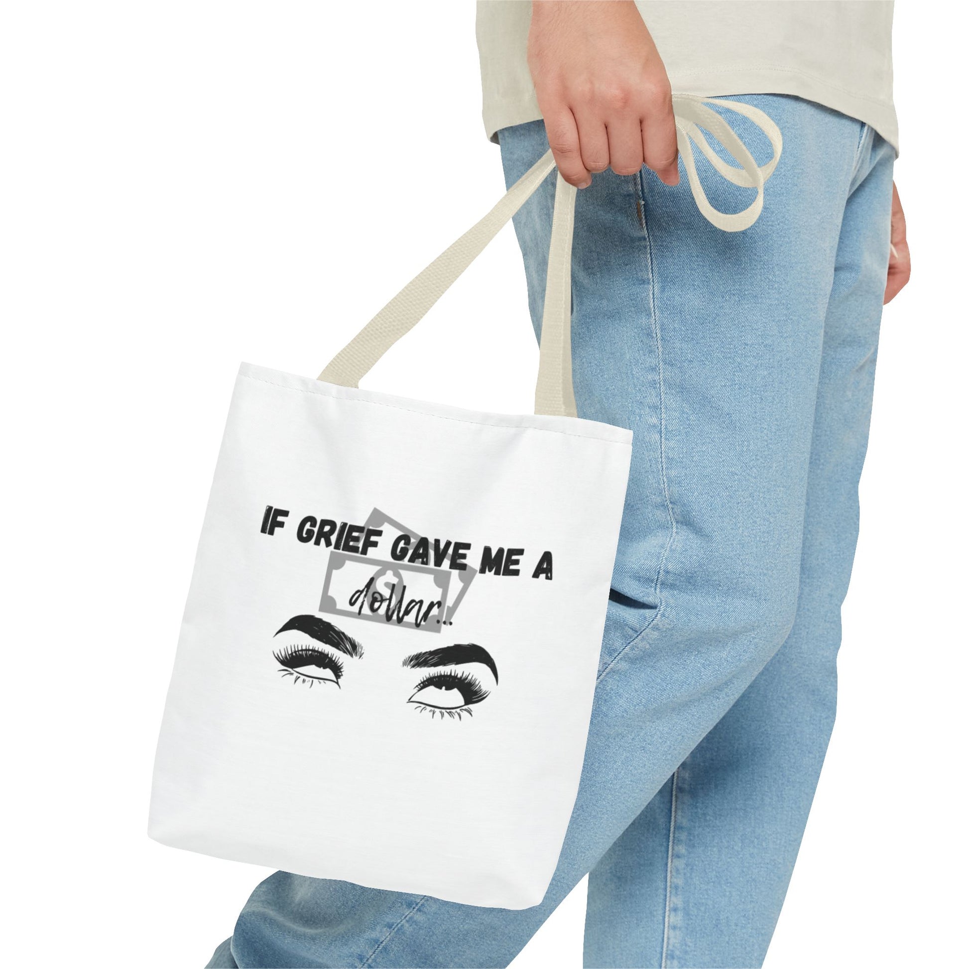 Grief Quote Tote Bag, Inspirational Bag, AOP Tote, Gift for Grieving Friends, Practical Everyday Bag, Motivational Artsy Bag
