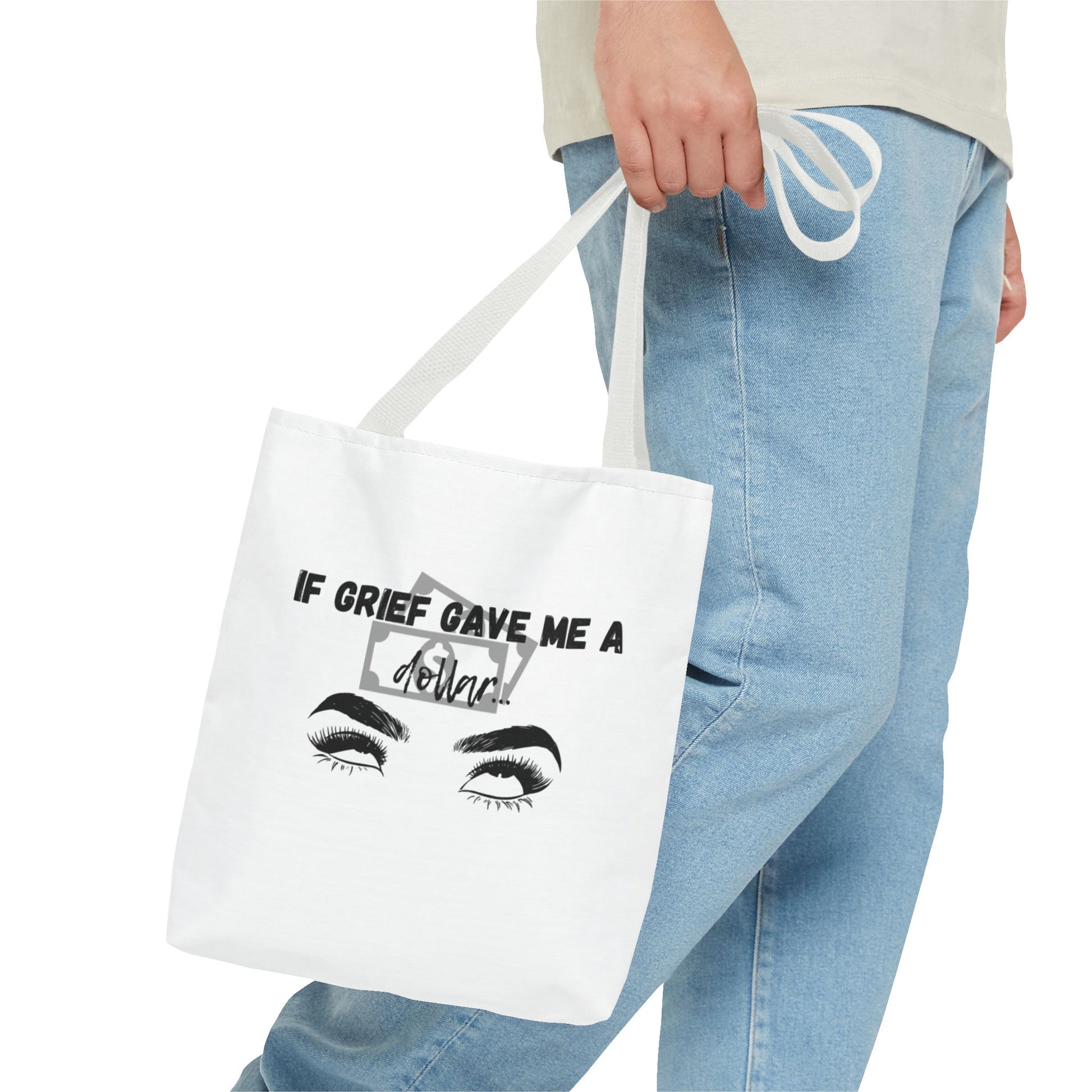 Grief Quote Tote Bag, Inspirational Bag, AOP Tote, Gift for Grieving Friends, Practical Everyday Bag, Motivational Artsy Bag